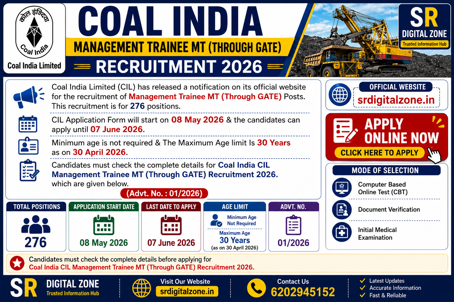 Coal India CIL Management Trainee MT (Through GATE) Online Form 2026