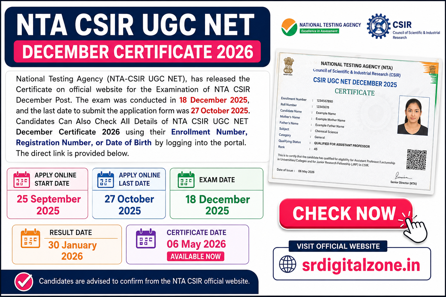 NTA CSIR UGC NET December Certificate 2026 – Out