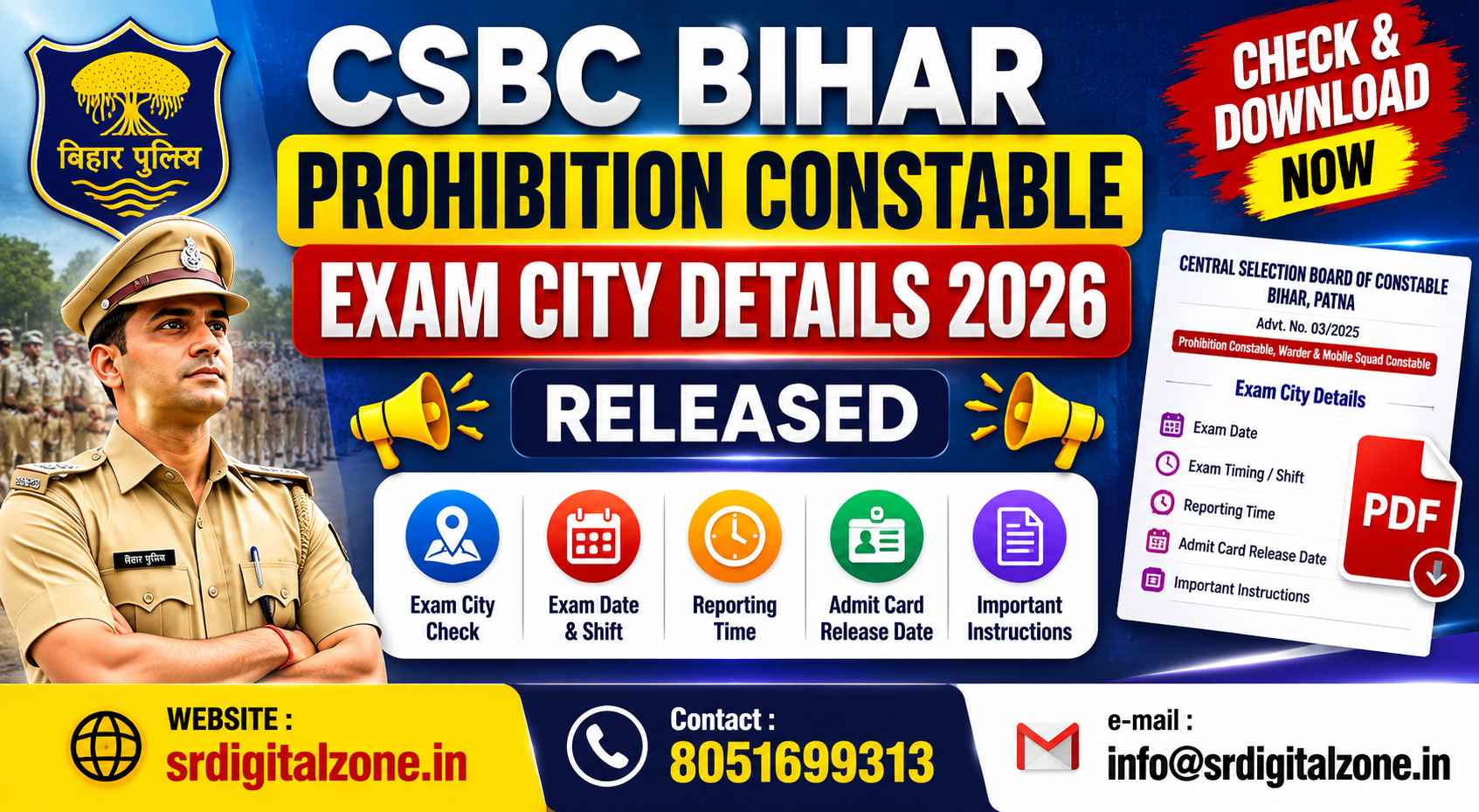 CSBC Bihar Prohibition Constable Exam City Details 2026 Released – Check & Download Exam City Slip