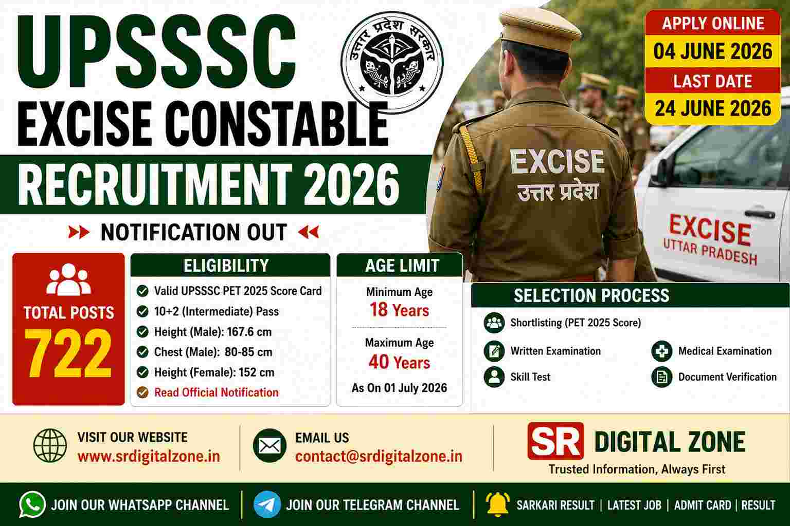 UPSSSC Excise Constable Vacancy 2026 Notification Out for 722 Posts, Apply Online